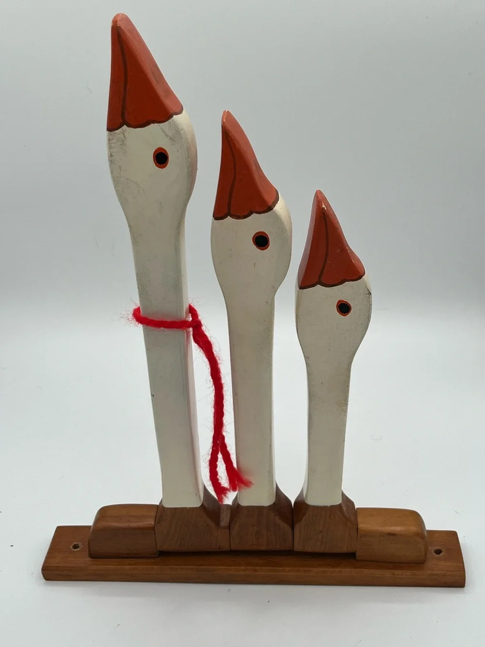 Vintage White Wooden Geese Towel Holder Rack - Harold Johnson Folk Artist 1986